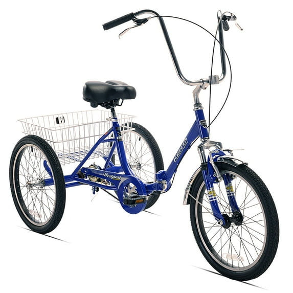 Kent 20" Westport Adult Folding Single Speed Tricycle Bike with Basket, Blue