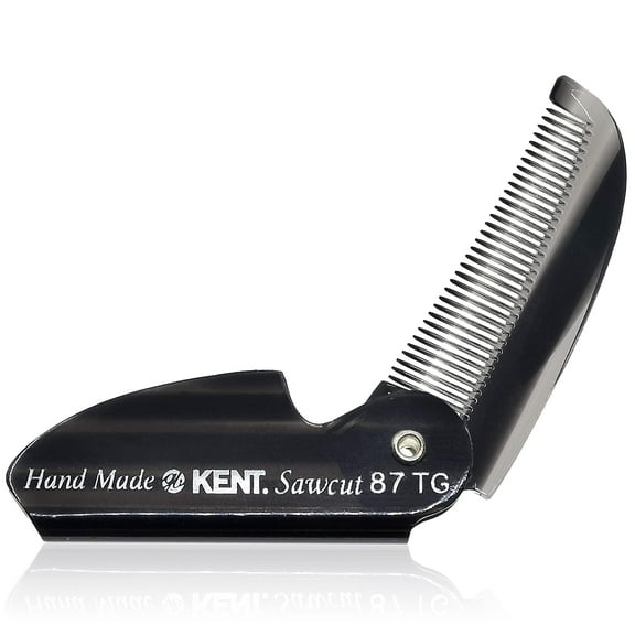 Kent 87T Handmade Folding Pocket Comb for Men, Fine Tooth Hair Comb Straightener for Everyday Grooming Styling Hair, Beard or Mustache, Use Dry or with Balms, Saw Cut Hand Polished, Made in England