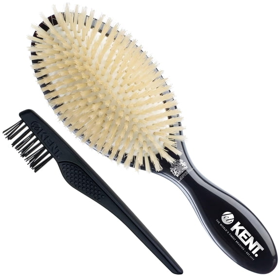 Kent CSGL 9" Large Oval Cushion Straightening Brush and Scalp Brush - Natural White Boar Bristle Hair Brush - Shine Hair Brush and Smoothing Brush for Fine or Thinning Hair