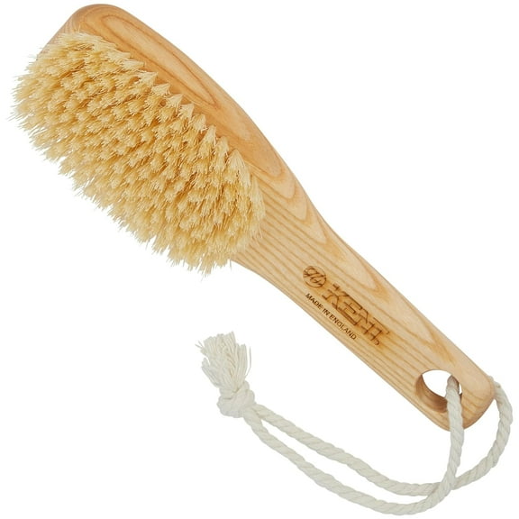 Kent FD6 9" Beechwood Wood Short Handle Shower Bath Body Brush. 100% White Boar Bristles. Best Body, Foot and Leg Scrubber Brushing for Wet and Dry Body Made in England