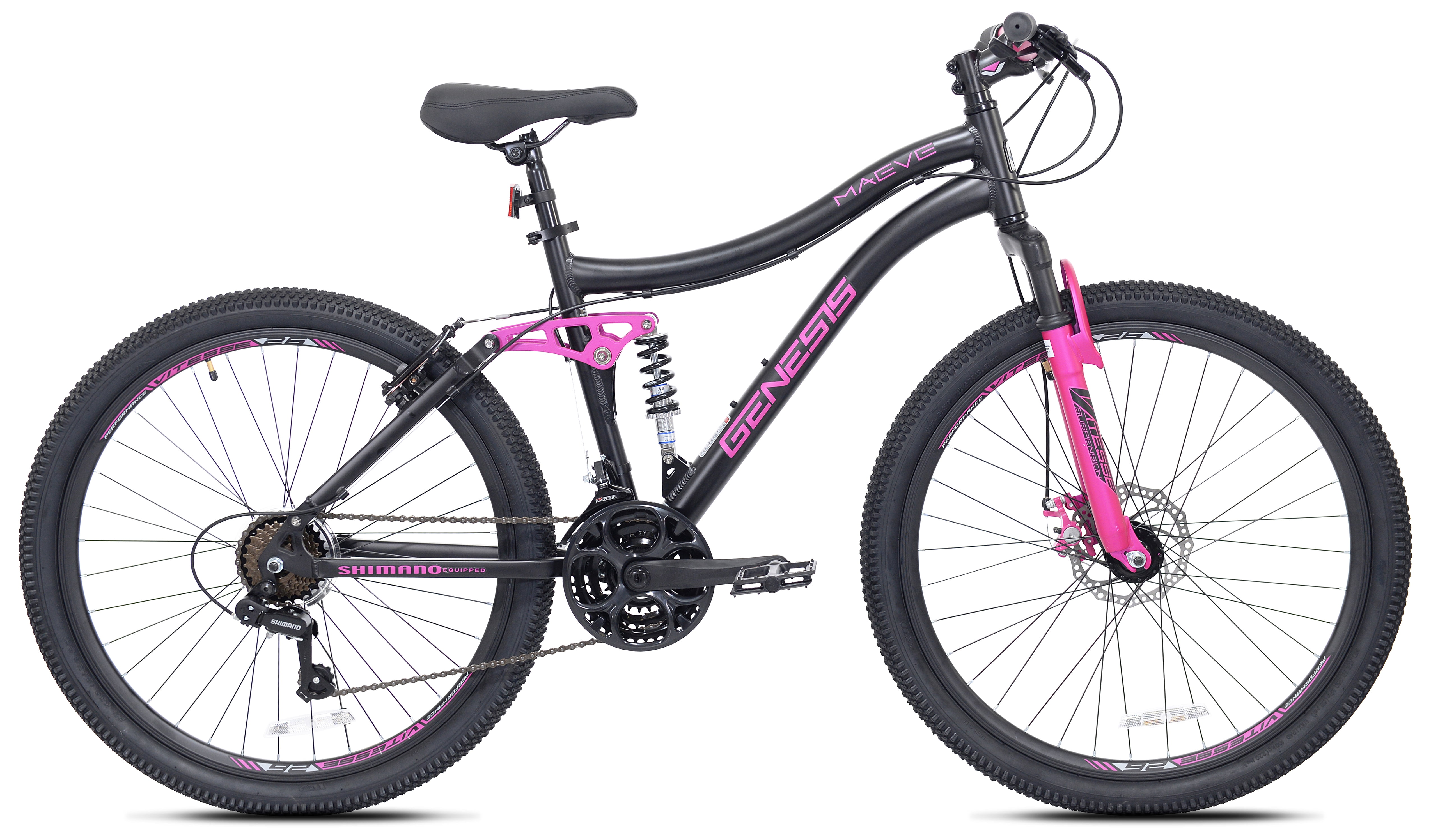Kent Genesis Maeve Mountain Bike, 26" Wheels, Adults Ages 13+, Black and Pink