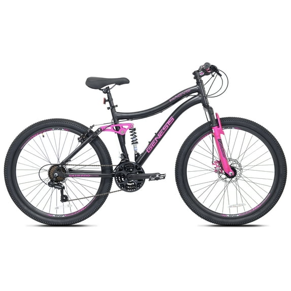 Kent Genesis Maeve Mountain Bike, 26" Wheels, Adults Ages 13+, Black and Pink