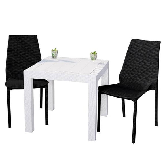 Kent Outdoor Table with 2 Chairs Dining Set, White & Black