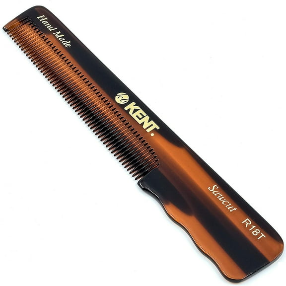 Kent R18T Fine Tooth Comb for Men, Handmade Hair Comb for Styling Comb for Men with Fine Hair, Mustache Comb and Pocket Beard Comb for Men with Thumb Grip, Saw Cut and Hand Polished, Made in England