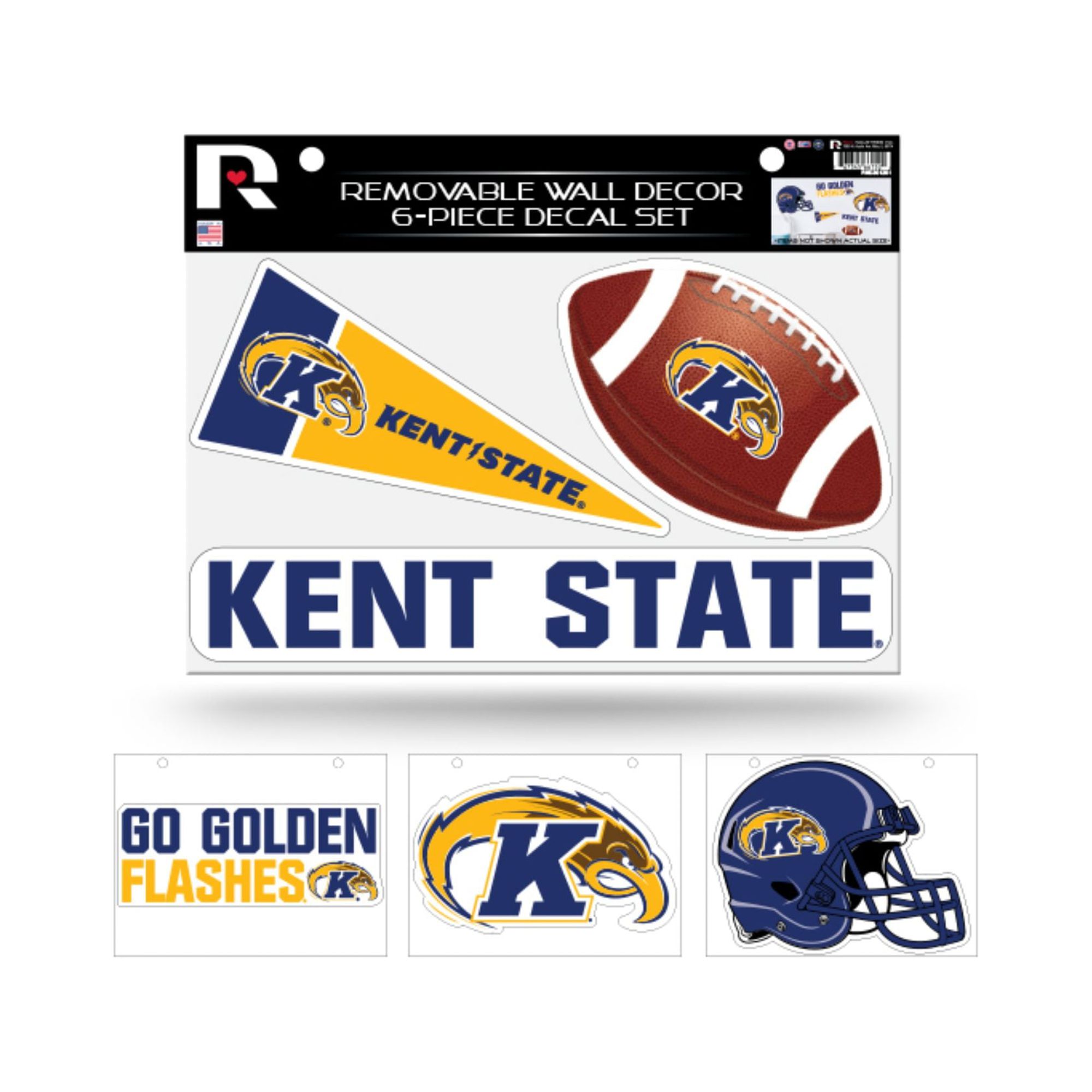 Kent State Golden Flashes Set of 6 Removable Wall Decal Stickers ...