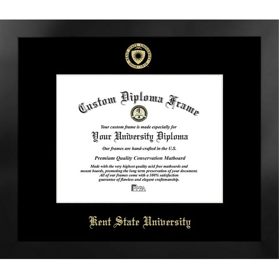 Kent State University 11w x 8.5h Manhattan Black Single Mat Gold Embossed Diploma Frame with Bonus Campus Images Lithograph (value savings at $59)