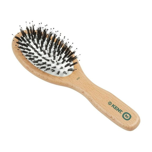 Kent V02 Vegan Boar Bristle Hair Brush with Nylon Pins, Organic Hair Brush for Styling and Detangling, Paddle Brush Ideal for All Hair Types (Small)