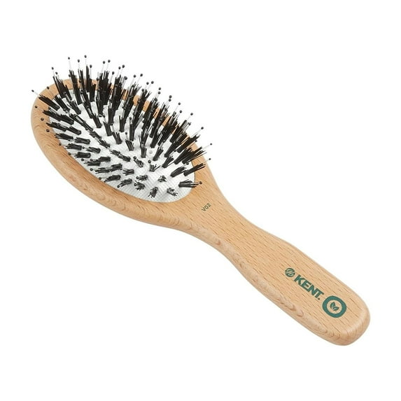 Kent V02 Vegan Boar Bristle Hair Brush with Nylon Pins, Organic Hair Brush for Styling and Detangling, Paddle Brush Ideal for All Hair Types (Small)