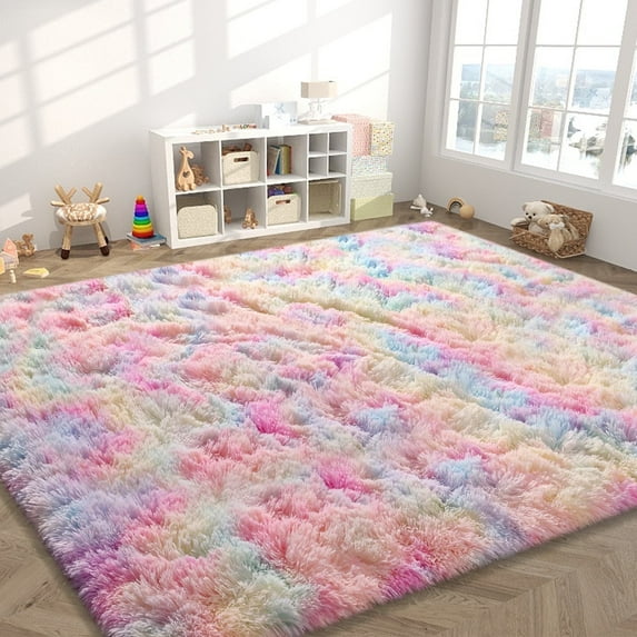 Kentaly Rainbow Bedroom rugs, 3x5Ft Area Rugs for Kids Baby Girls Bedroom Nursery Room,Fluffy Rug for Living Room,Fuzzy Throw Rug Carpets for Playroom Home Decor (Pink-Rectangle)