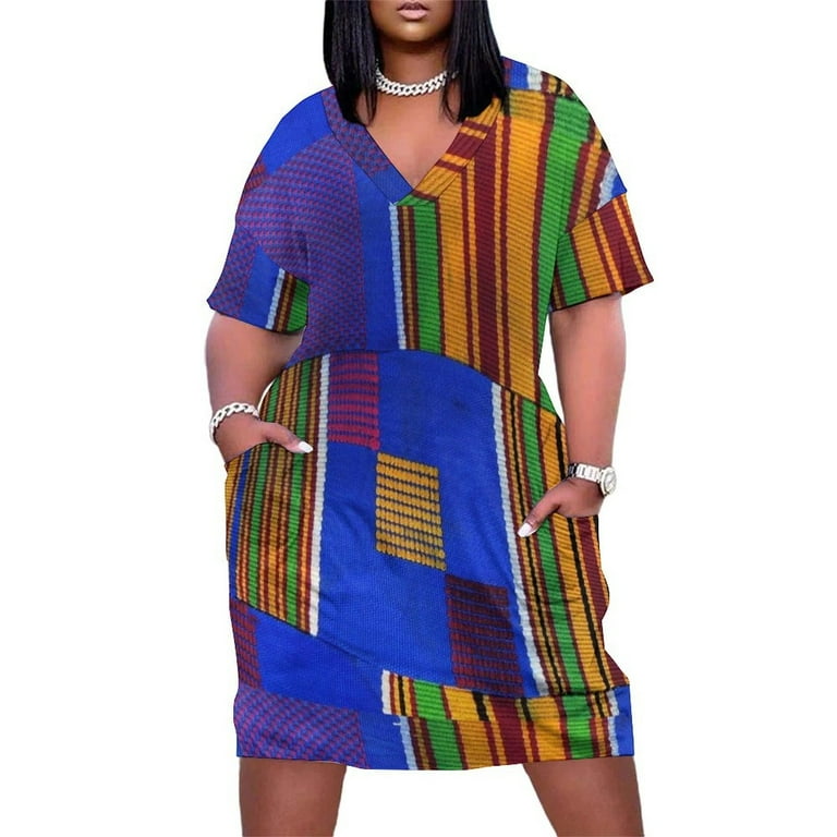 Kente Cloth Ghana West African Print Loose Pocket Dress Dress for girls long sleeve dresses