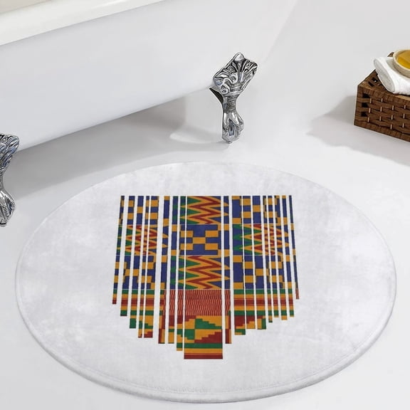 Kente Design African Print African Clothing Round Carpet Circle Rug Outdoor Patio Area Rug Washable Large Area Rugs Hallway Room Decor Fitness Mats