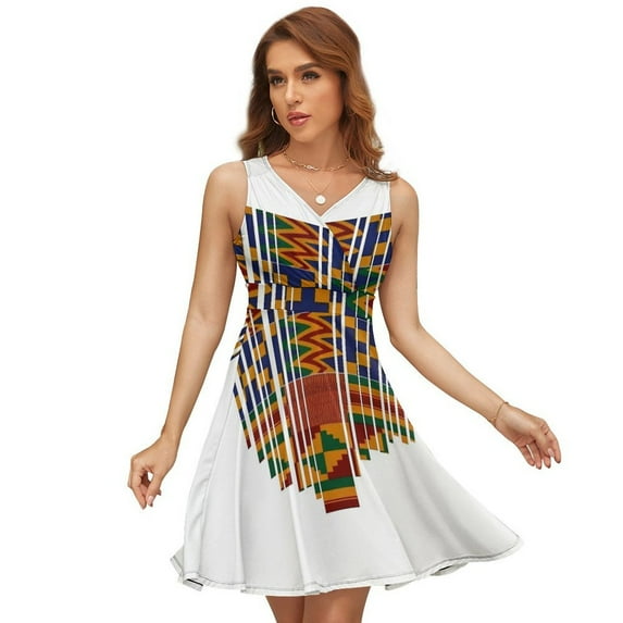Kente Design African Print African Clothing Sundress Sleeveless Dress Summer Women Clothes Dress for Women Dresses