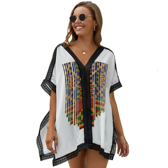 Kente Design African Print African Clothing Women's Swimsuit Coverup Summer Beach Cover Up Bathing Suit Dress