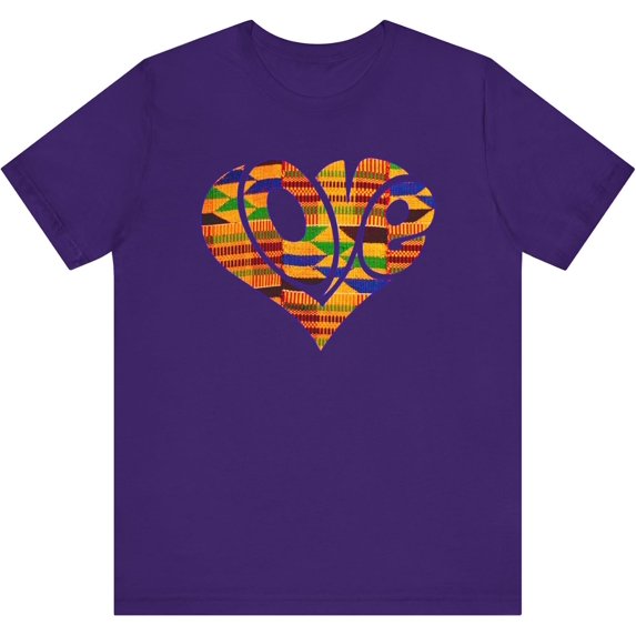 Kente Love Heart T-Shirt – African Heritage Pride Tee for Men & Women – Black History & Cultural Fashion