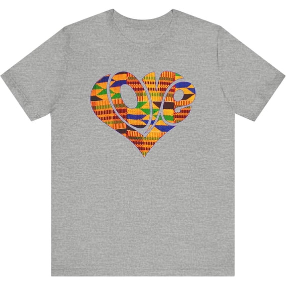 Kente Love Heart T-Shirt – African Heritage Pride Tee for Men & Women – Black History & Cultural Fashion
