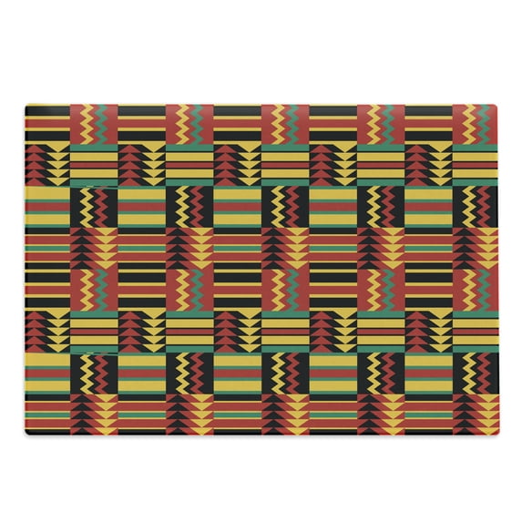 Kente Pattern Cutting Board, Stripes Triangles and Zigzags Uganda Zimbabwe Nigeria Graphic, Decorative Tempered Glass Cutting and Serving Board, Large Size, Multicolor, by Ambesonne
