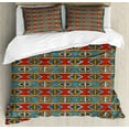 thumbnail image 1 of Kente Pattern Queen Size Duvet Cover Set, Tribal Traditional Triangles and Stripes Indigenous Native Cultural Heritage, Decorative 3 Piece Bedding Set with 2 Pillow Shams, Multicolor, by Ambesonne, 1 of 3