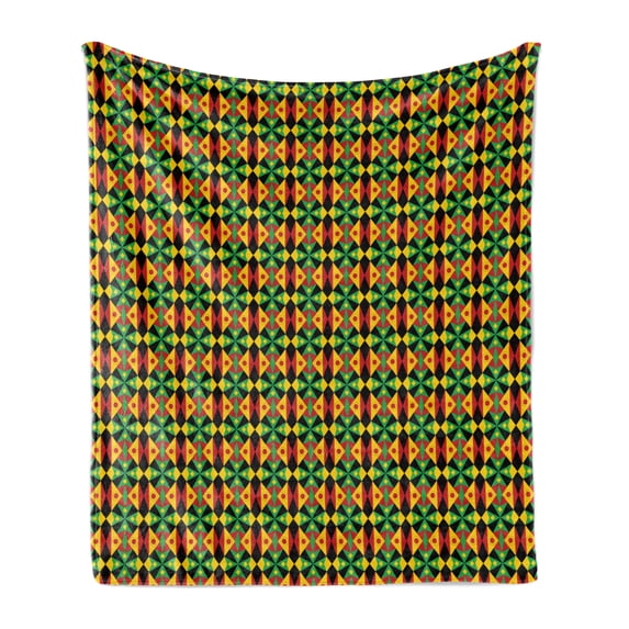 Kente Pattern Soft Flannel Fleece Blanket, Indigenous Heritage Tile Design with Triangles and Circles Namibia Botswana, Cozy Plush for Indoor and Outdoor Use, 60" x 80", Multicolor, by Ambesonne