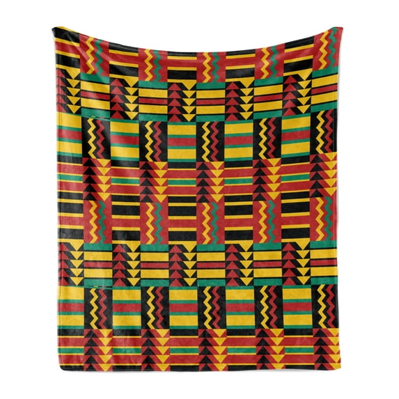 Kente Pattern Soft Flannel Fleece Throw Blanket, Stripes Triangles and Zigzags Uganda Zimbabwe Nigeria Graphic, Cozy Plush for Indoor and Outdoor Use, 50" x 70", Multicolor, by Ambesonne