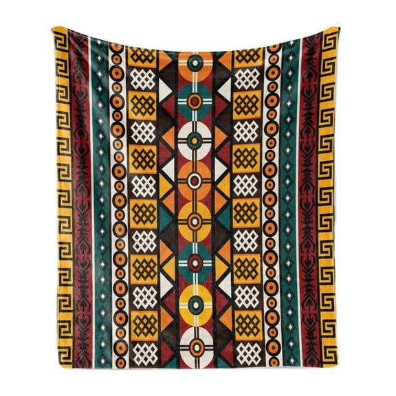 Kente Pattern Soft Flannel Fleece Throw Blanket, Vertical Borders Inspired by Timeless Cultures Geometrical Design, Cozy Plush for Indoor and Outdoor Use, 50" x 70", Multicolor, by Ambesonne