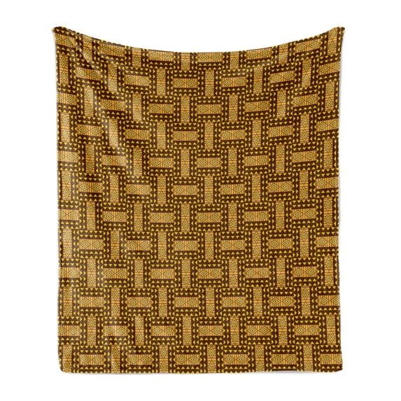 Kente Pattern Soft Flannel Fleece Throw Blanket, Vintage National Pattern Triangles and Diamond Line Motifs, Cozy Plush for Indoor and Outdoor Use, 50" x 60", Brown Earth Yellow Mauve, by Ambesonne