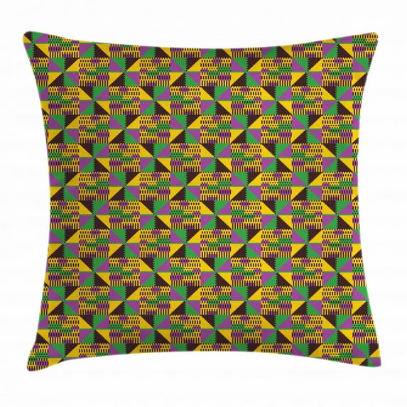 Kente Pattern Throw Pillow Cushion Cover, National Ethnic Pattern with Vintage Effect and Lively Colored Triangles, Decorative Square Accent Pillow Case, 24 X 24 Inches, Multicolor, by Ambesonne