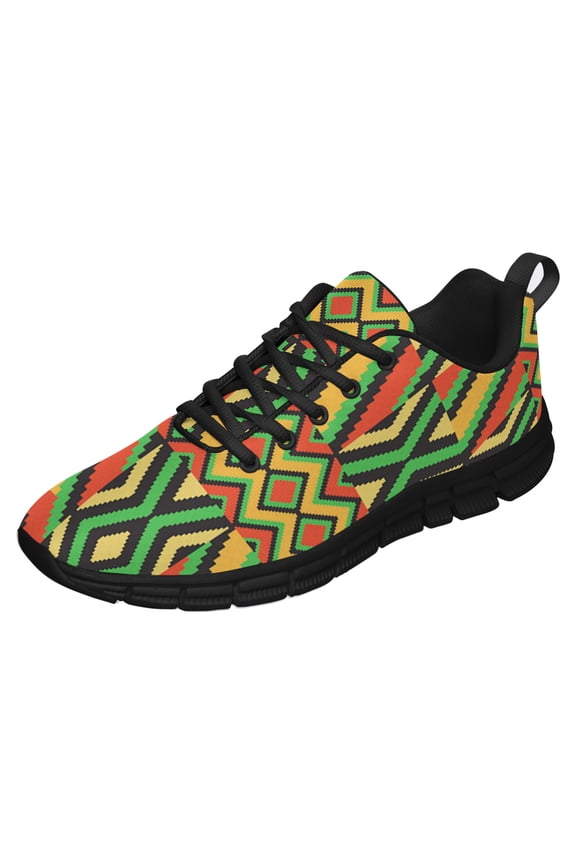 Kente Shoes for Men Women Running Shoes Lightweight Walking Sneakers Mesh Athletic Sport Shoes Black Size 3.5