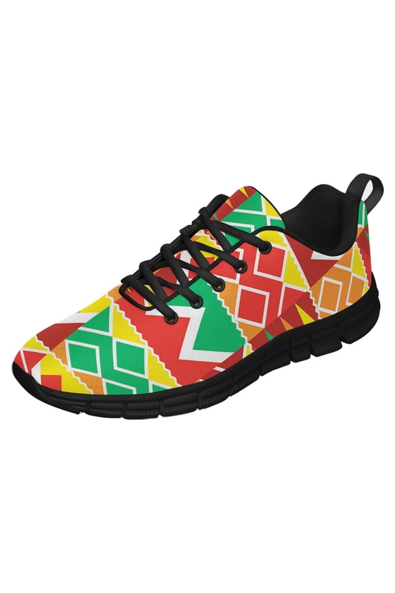 Kente Shoes for Men Women Running Shoes Lightweight Walking Sneakers Mesh Athletic Sport Shoes Black Size 3.5