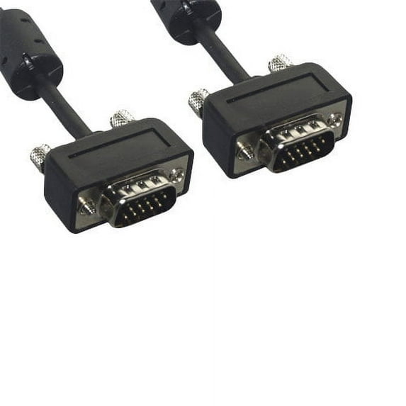 Kentek 10 Feet FT Slim Super VGA SVGA HD15 15 pin male to male M/M video cable cord EMI filter ferrite mini-coax triple shielded molded for PC HDTV monitor black