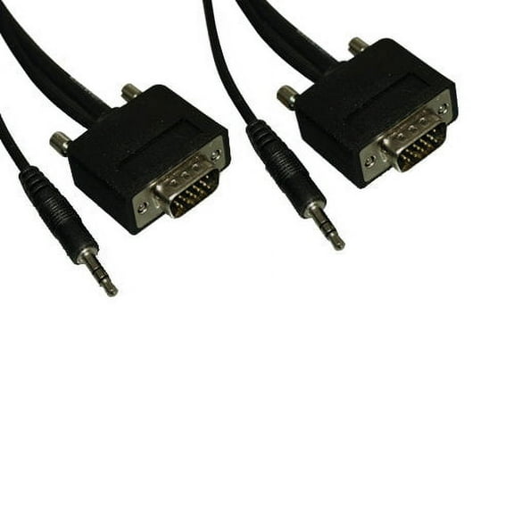 Kentek 10 Feet FT Slim Super VGA SVGA HD15 15 pin video with 3.5mm AUX audio slim cable cord male to male M/M mini-coax twisted pairs molded black TV PC MAC Monitor