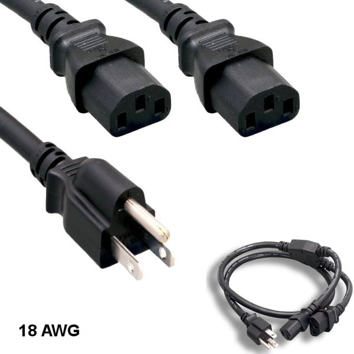 Kentek 10 Feet Ft Power Extension Y-Splitter Cable 5-15P to 2X C13 18AWG 10A 125V SJT