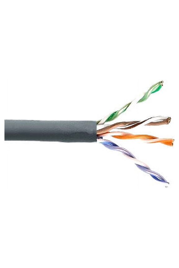 1000 Feet FT Plenum Rated CAT6 UTP Solid Bulk Cable 24 AWG 550 MHz Category 6 Unshielded Twisted Pair PVC Jacket Ethernet RJ45 Network Internet Cord Wire Gray