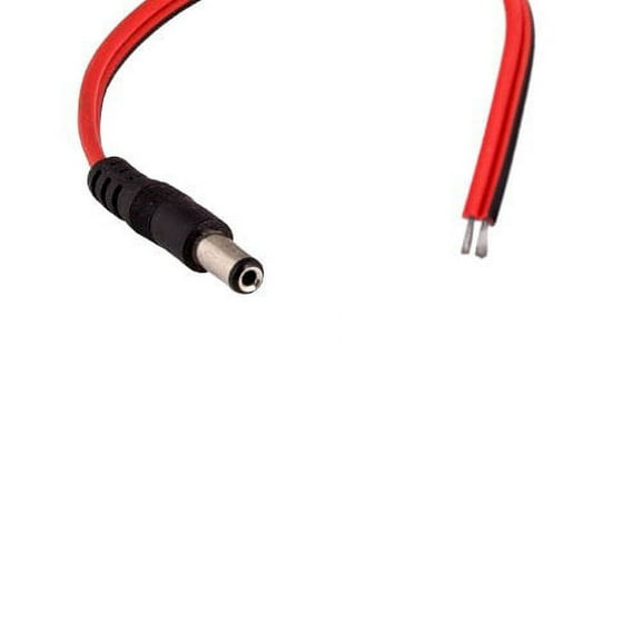Kentek 12" 12 inch CCTV DVR security surveillance camera power pigtail cable cord DC connector 5.5mm x 2.1mm male to 2x bare wires, 1 Feet 1FT