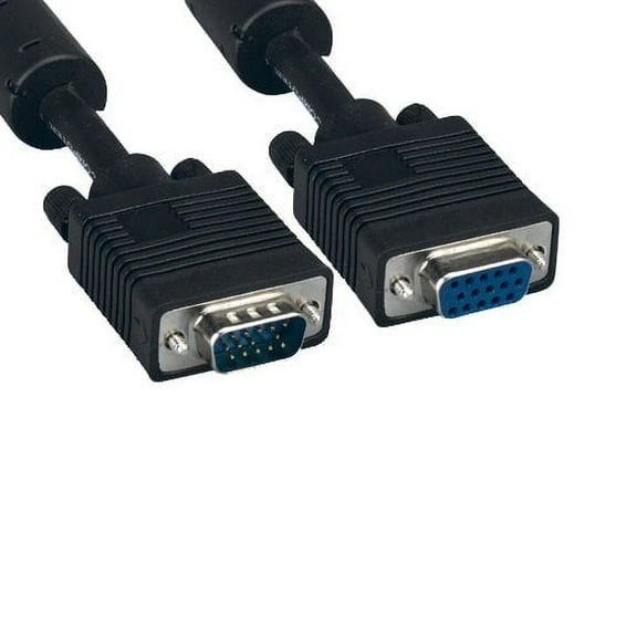 Kentek 15 Feet FT Super VGA SVGA HD15 15 pin video extension cable male to female M/F cord 28 AWG EMI filter ferrite mini-coax twisted pairs molded for PC TV monitor black
