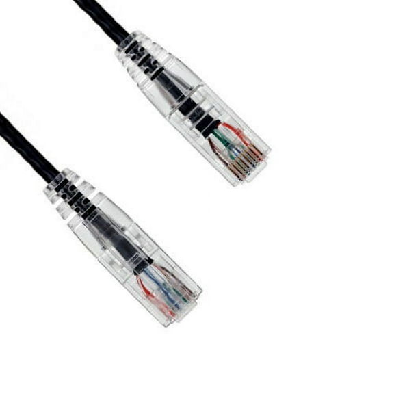 Kentek 2 Feet FT CAT6 UTP Slim Patch Cable 28 AWG 550 MHz Category 6 Unshielded Twisted Pair Clear Connector Snagless Molded OD 3.6MM Ethernet RJ45 Network Internet Cord Black
