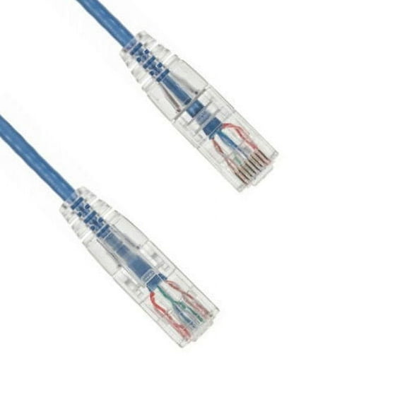 Kentek 25 Feet FT CAT6 UTP Slim Patch Cable 28 AWG 550 MHz Category 6 Unshielded Twisted Pair Clear Connector Snagless Molded OD 3.6MM Ethernet RJ45 Network Internet Cord Blue