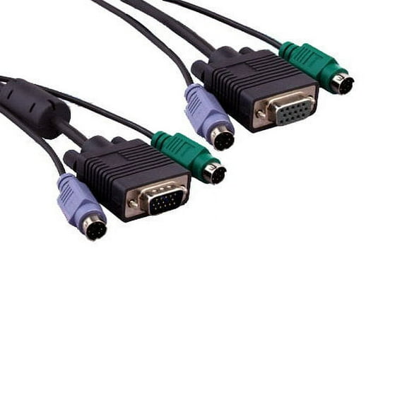 Kentek 25 Feet FT Super Slim 3 in 1 KVM cable cord SVGA VGA HD15 15 pin male to female M/F with PS/2 mouse keyboard mini din 6 pin male to male M/M EMI filter super miniature moleded PC MAC