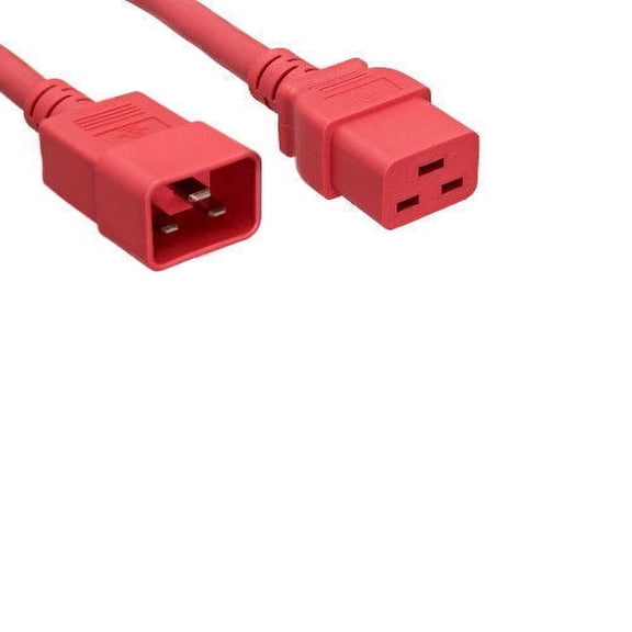 Kentek 3 Feet Ft 3 Prong US AC Power Cord IEC320 C19 to C20 Extension Cable 12 AWG 20A 250V Red Heavy Duty for Servers/Routers/Network Switches/Blade Server Enclosures