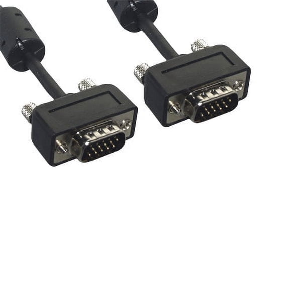 Kentek 50 Feet FT Slim Super VGA SVGA HD15 15 pin male to male M/M video cable cord EMI filter ferrite mini-coax triple shielded molded for PC HDTV monitor black