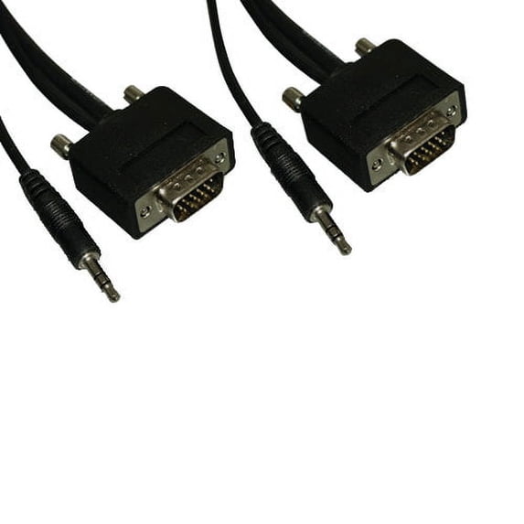 Kentek 6 Feet FT Slim Super VGA SVGA HD15 15 pin video with 3.5mm AUX audio slim cable cord male to male M/M mini-coax twisted pairs molded black TV PC MAC Monitor