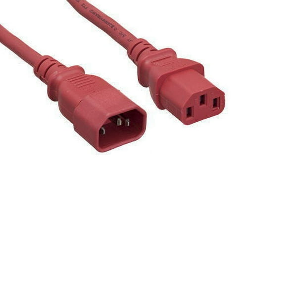 Kentek 6 Feet Ft US Extension 3 Prongs AC Power Cord IEC320 C13 To C14 18 AWG 10A 250V Red for PC / Monitor