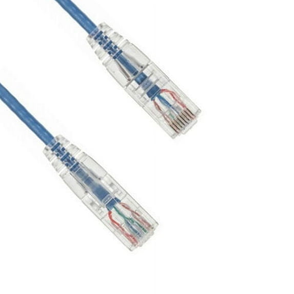 Kentek 7 Feet FT CAT6 UTP Slim Patch Cable 28 AWG 550 MHz Category 6 Unshielded Twisted Pair Clear Connector Snagless Molded OD 3.6MM Ethernet RJ45 Network Internet Cord Blue