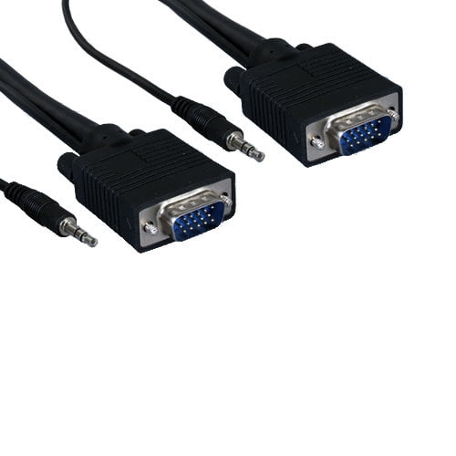 Kentek 75 Feet FT Super VGA SVGA HD15 15 pin video with 3.5mm AUX audio combo cable cord 28 AWG male to male M/M mini-coax twisted pairs molded black TV PC MAC Monitor