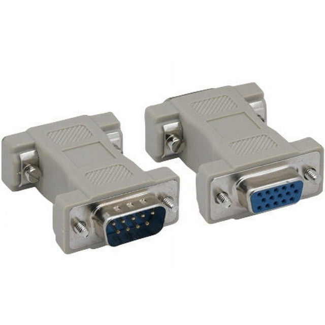 Kentek DB9 9 Pin Male to HD15 HDD15 15 Pin Female, Male to Female M/F Molded CGA / VGA Video Adapter Gender Changer Coupler RS-232
