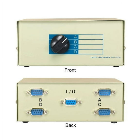 Kentek DB9 Male 4 Way Manual Data Switch Box RS-232 D-Sub 9 Pin I/O ABCD Port for PC MAC to Peripherals Devices Printer