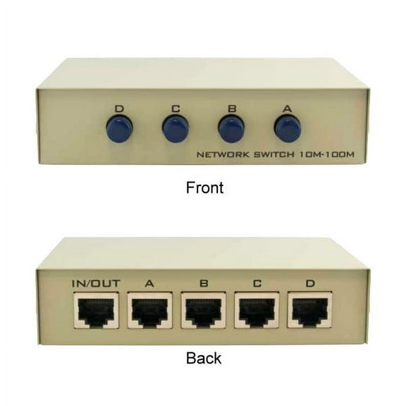Kentek RJ45 4 Way Manual Data Switch Box Push Button Style Network I/O ABCD Female Port Phone Internet CAT5 CAT6 Devices