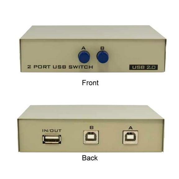 Kentek USB Type A to B 2 Way Manual Data Switch Box Push Button Style I/O AB Female Port for PC MAC Peripherals Devices Printer