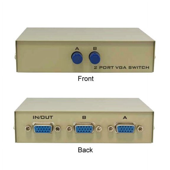 Kentek VGA HD15 2 Way Manual Data Switch Box Push Button Style 15 Pin Female I/O AB Port for PC MAC to Video Display Monitors