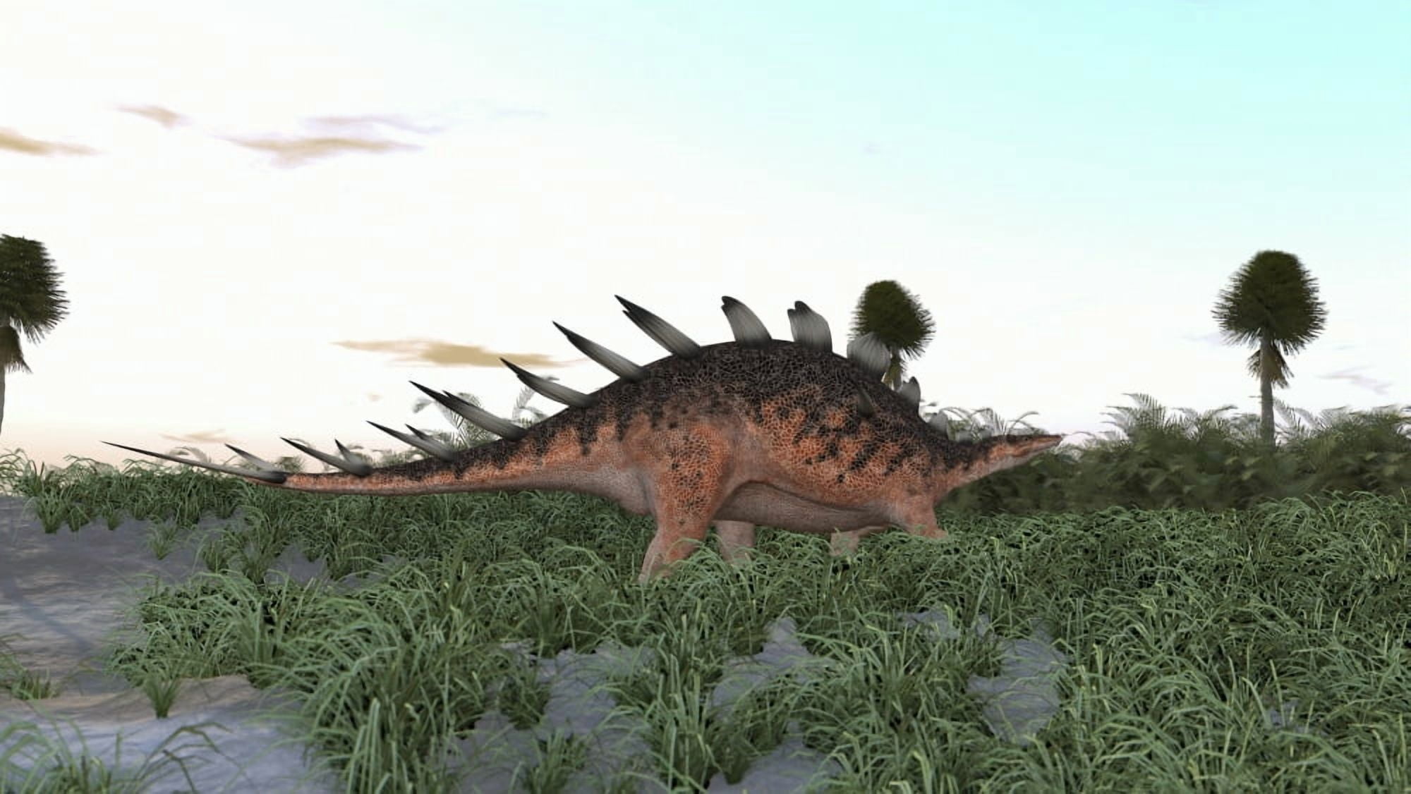 Kentrosaurus in a prehistoric landscape Canvas Art - Kostyantyn IvanyshenStocktrek Images (38 x 22)