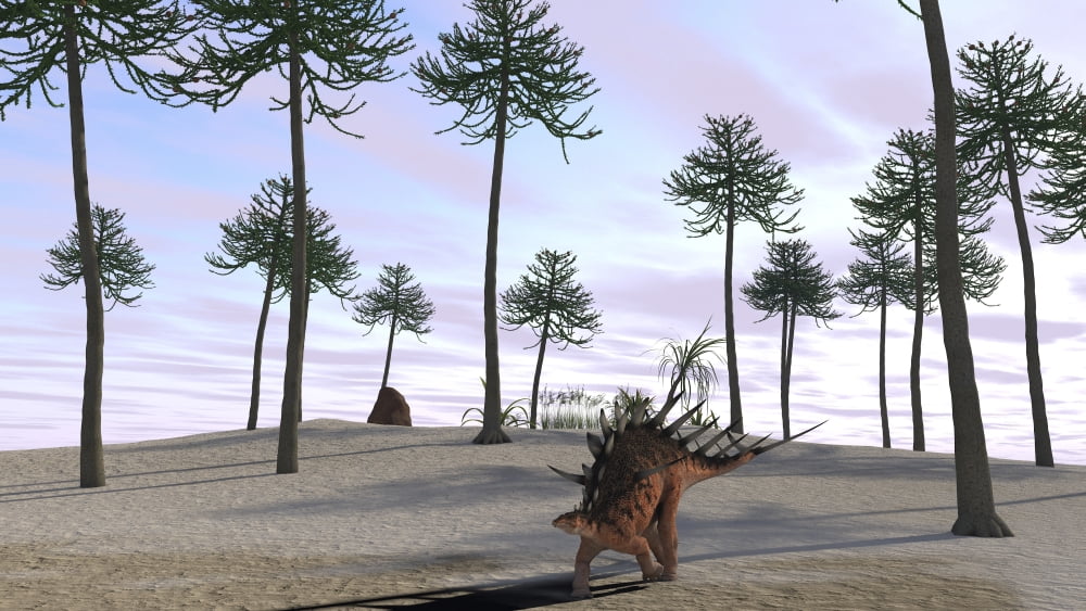 Kentrosaurus roaming a prehistoric landscape Canvas Art - Kostyantyn IvanyshenStocktrek Images (38 x 22)